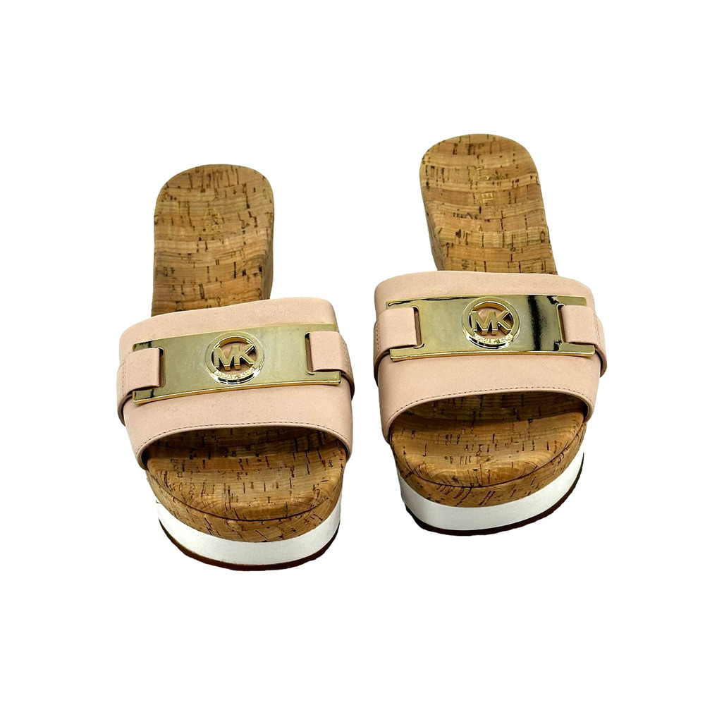Women Michael Kors Sandal Platform Leather Slip-on Warren Logo Soft Pink 10M - Picture 5 of 7
